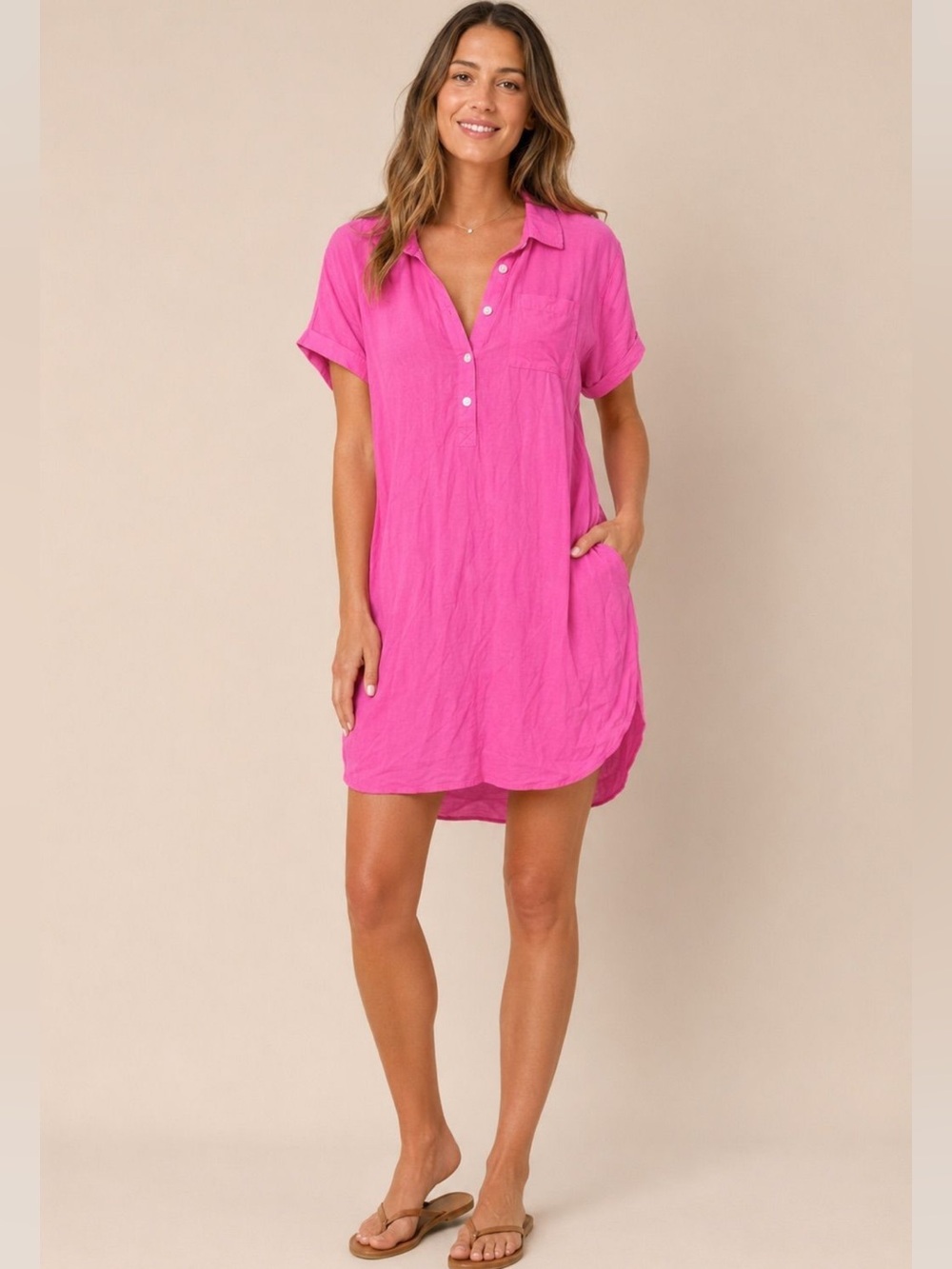 Vineyard Vines Hot Pink Viscose Tunic Shirt Dress